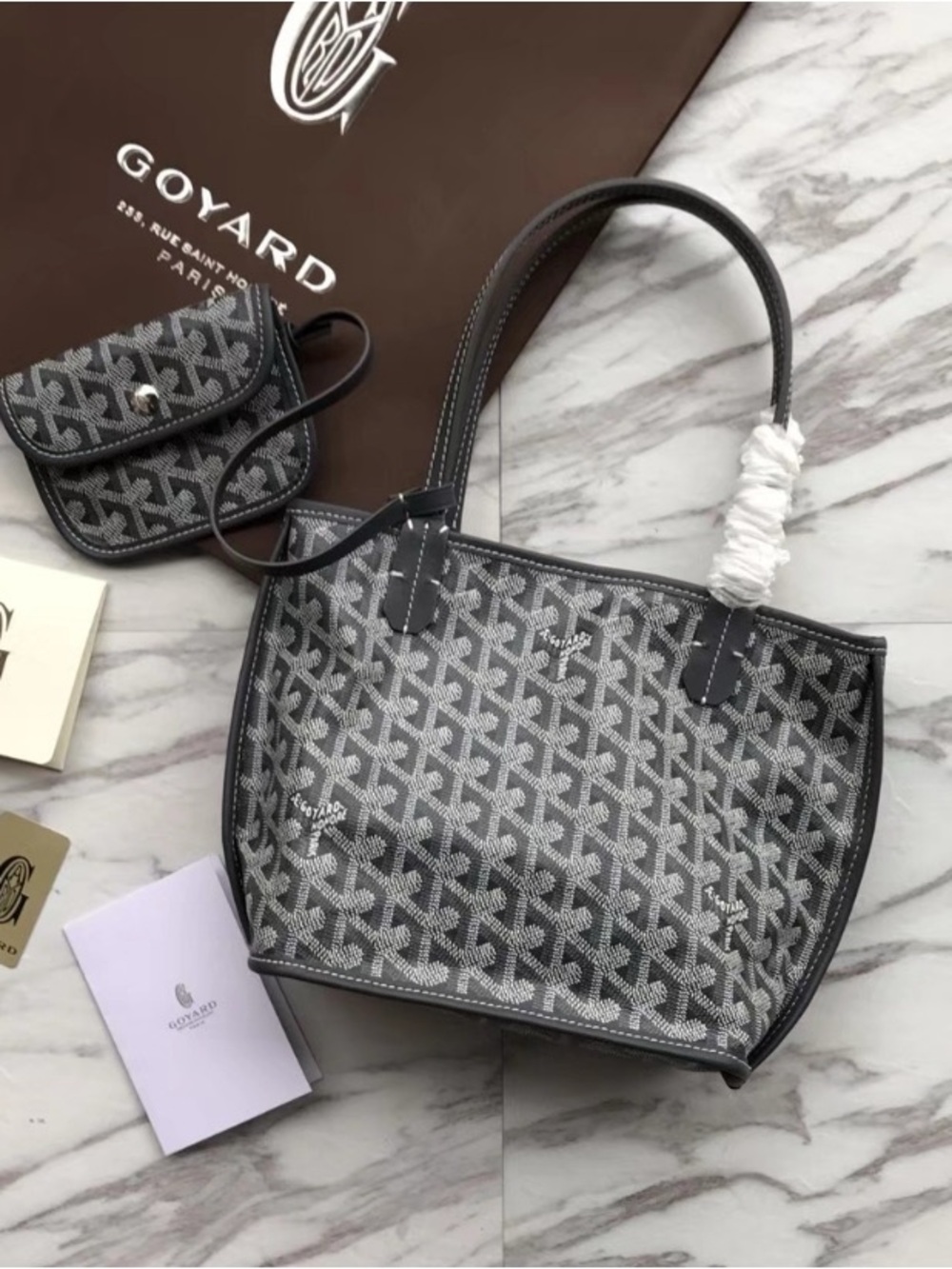 Grey Canvas Tote Bag with Signature Pattern